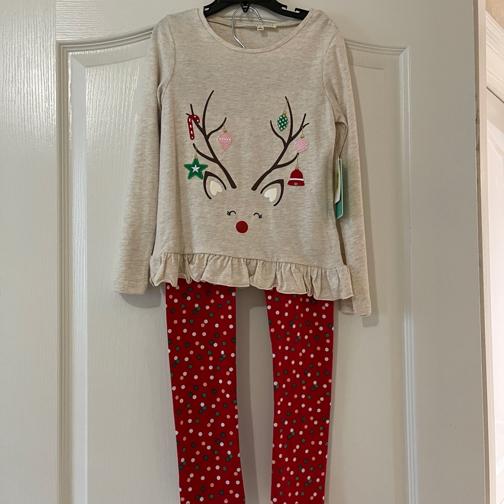 Copper Key Peplum Top & Legging Reindeer Set